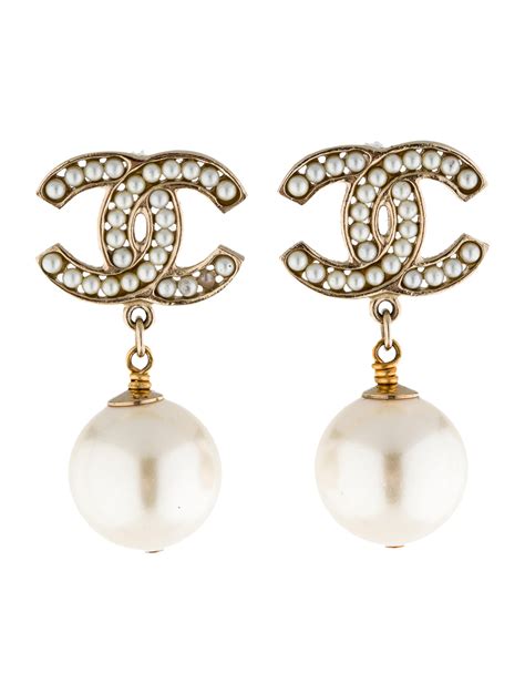 chanel cc drop earrings silver|chanel pearl drop earrings price.